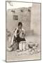 Acoma Pueblo Indian Woman Decorating Pottery-null-Mounted Art Print