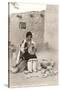 Acoma Pueblo Indian Woman Decorating Pottery-null-Stretched Canvas