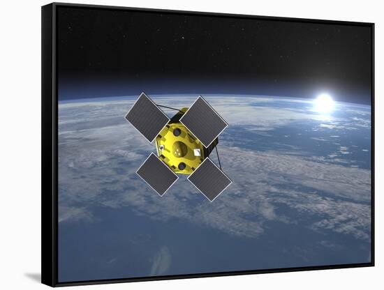 Acrimsat Satellite Orbiting Earth and Rising Sun-null-Framed Stretched Canvas