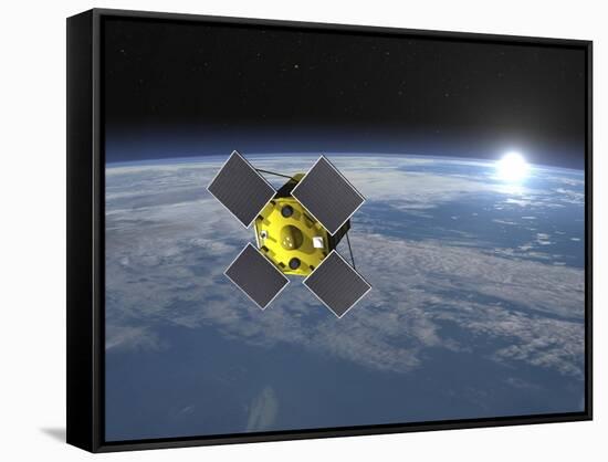 Acrimsat Satellite Orbiting Earth and Rising Sun-null-Framed Stretched Canvas