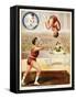 Acrobatic Performance'. Acrobats and a Clown Performing in the Circus Ring-null-Framed Stretched Canvas