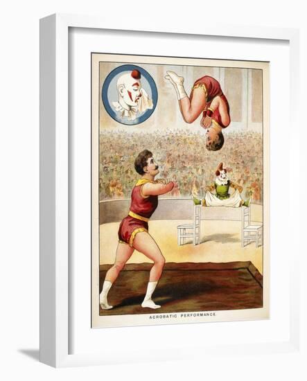 Acrobatic Performance'. Acrobats and a Clown Performing in the Circus Ring-null-Framed Giclee Print