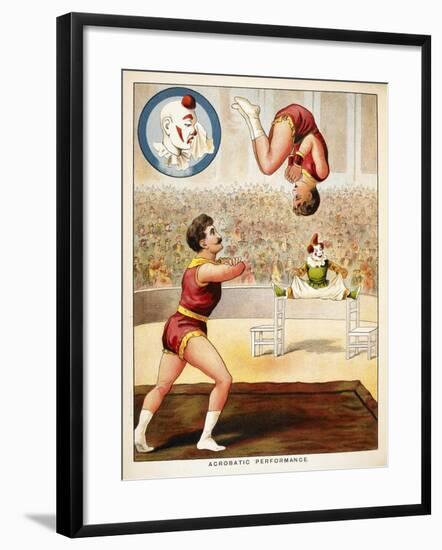 Acrobatic Performance'. Acrobats and a Clown Performing in the Circus Ring-null-Framed Giclee Print