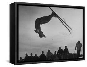 Acrobatic Skier Jack Reddish in Somersault at Sun Valley Ski Resort-J^ R^ Eyerman-Framed Stretched Canvas
