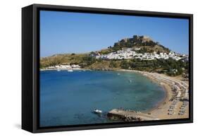 Acropolis and Village, Lindos Beach. Lindos, Rhodes, Dodecanese, Greek Islands, Greece, Europe-Tuul-Framed Stretched Canvas
