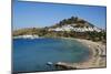 Acropolis and Village, Lindos Beach. Lindos, Rhodes, Dodecanese, Greek Islands, Greece, Europe-Tuul-Mounted Photographic Print