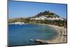 Acropolis and Village, Lindos Beach. Lindos, Rhodes, Dodecanese, Greek Islands, Greece, Europe-Tuul-Mounted Photographic Print