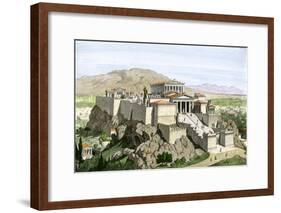 Acropolis of Ancient Athens, Crowned by the Parthenon and a Statue of Athena-null-Framed Giclee Print