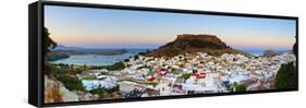 Acropolis of Lindos and Village Illuminated at Dusk, Lindos, Rhodes, Greece-Doug Pearson-Framed Stretched Canvas