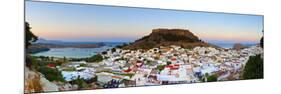 Acropolis of Lindos and Village Illuminated at Dusk, Lindos, Rhodes, Greece-Doug Pearson-Mounted Photographic Print