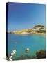 Acropolis Overlooking Bay, Lindos, Rhodes, Dodecanese, Greek Islands, Greece, Europe-Sakis Papadopoulos-Stretched Canvas