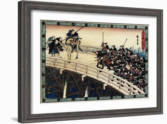 Act 11 Scene 5 of Night Attack; Being Arrested on the Ryogoku Bridge, C. 1838-Utagawa Hiroshige-Framed Giclee Print