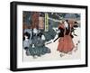 Act Four: Three Actors, One Brandishing a Sword, Japanese Wood-Cut Print-Lantern Press-Framed Art Print
