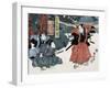 Act Four: Three Actors, One Brandishing a Sword, Japanese Wood-Cut Print-Lantern Press-Framed Art Print