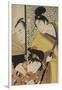 Act II of Chushingura, the Young Samurai Rikiya, with Konami, Honzo Partly Hidden Behind the Door-Kitagawa Utamaro-Framed Giclee Print