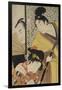 Act II of Chushingura, the Young Samurai Rikiya, with Konami, Honzo Partly Hidden Behind the Door-Kitagawa Utamaro-Framed Giclee Print