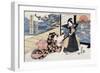 Act Two: Man with Sword and Fan Standing next to a Woman, Japanese Wood-Cut Print-Lantern Press-Framed Art Print