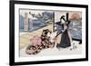 Act Two: Man with Sword and Fan Standing next to a Woman, Japanese Wood-Cut Print-Lantern Press-Framed Premium Giclee Print