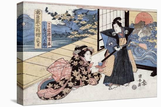 Act Two: Man with Sword and Fan Standing next to a Woman, Japanese Wood-Cut Print-Lantern Press-Stretched Canvas