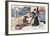 Act Two: Man with Sword and Fan Standing next to a Woman, Japanese Wood-Cut Print-Lantern Press-Framed Art Print