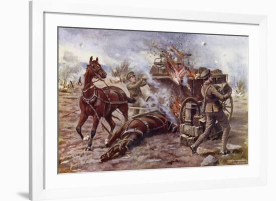 Acting Bombardier H a Creasey Assisting to Unload a Burning Ammunition Wagon-George Derville Rowlandson-Framed Premium Giclee Print