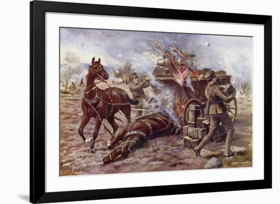 Acting Bombardier H a Creasey Assisting to Unload a Burning Ammunition Wagon-George Derville Rowlandson-Framed Premium Giclee Print