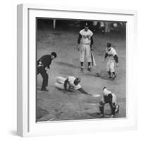 Action During a Game Between the Brooklyn Dodgers and the Milwaukee Braves at Ebbet's Field-Ralph Morse-Framed Premium Photographic Print