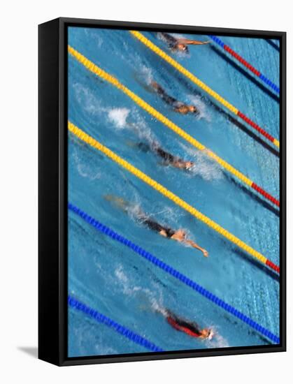 Action During Women's Backstroke Race, Athens, Greece-Paul Sutton-Framed Stretched Canvas