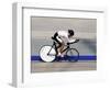 Action of Female Cyclist Competing on the Velodrome-null-Framed Photographic Print