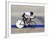 Action of Female Cyclist Competing on the Velodrome-null-Framed Photographic Print