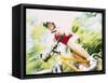 Action of Female Cyclist on Mountain Bike Riding Throught the Woods, Rutland, Vermont, USA-Chris Trotman-Framed Stretched Canvas