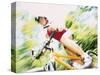 Action of Female Cyclist on Mountain Bike Riding Throught the Woods, Rutland, Vermont, USA-Chris Trotman-Stretched Canvas