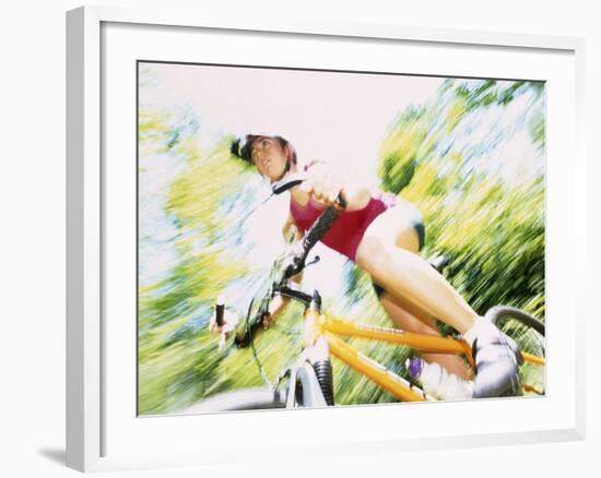 Action of Female Cyclist on Mountain Bike Riding Throught the Woods, Rutland, Vermont, USA-Chris Trotman-Framed Photographic Print