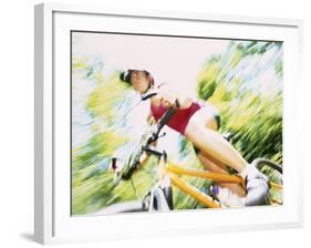 Action of Female Cyclist on Mountain Bike Riding Throught the Woods, Rutland, Vermont, USA-Chris Trotman-Framed Photographic Print