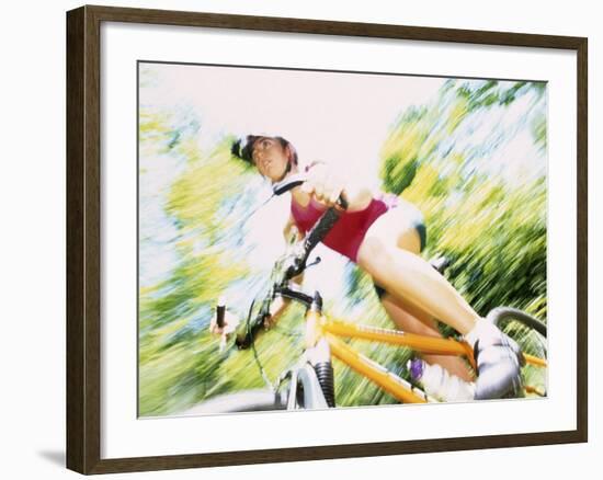 Action of Female Cyclist on Mountain Bike Riding Throught the Woods, Rutland, Vermont, USA-Chris Trotman-Framed Photographic Print