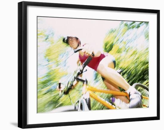 Action of Female Cyclist on Mountain Bike Riding Throught the Woods, Rutland, Vermont, USA-Chris Trotman-Framed Photographic Print