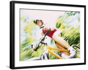 Action of Female Cyclist on Mountain Bike Riding Throught the Woods, Rutland, Vermont, USA-Chris Trotman-Framed Photographic Print