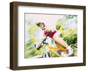 Action of Female Cyclist on Mountain Bike Riding Throught the Woods, Rutland, Vermont, USA-Chris Trotman-Framed Photographic Print