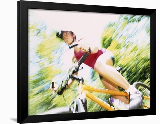 Action of Female Cyclist on Mountain Bike Riding Throught the Woods, Rutland, Vermont, USA-Chris Trotman-Framed Photographic Print