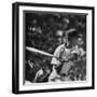 Action Shot of Chicago Cub's Ernie Banks, Preparing to Smack the Incoming Baseball with His Bat-John Dominis-Framed Premium Photographic Print