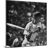 Action Shot of Chicago Cub's Ernie Banks, Preparing to Smack the Incoming Baseball with His Bat-John Dominis-Mounted Premium Photographic Print
