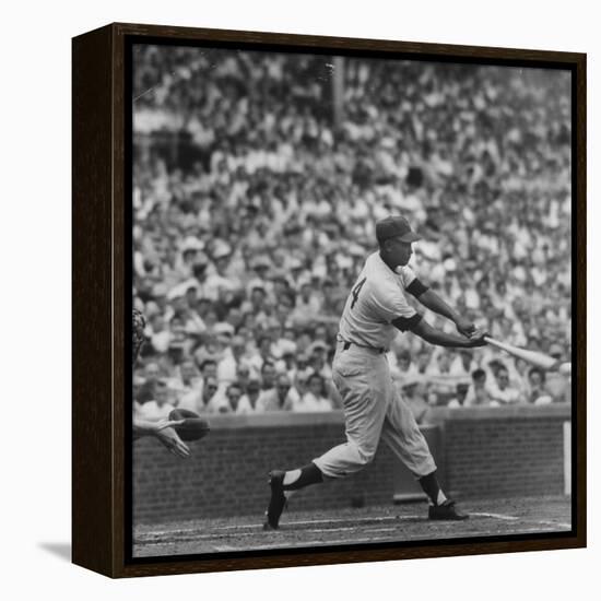 Action Shot of Chicago Cub's Ernie Banks Smacking the Pitched Baseball-John Dominis-Framed Stretched Canvas