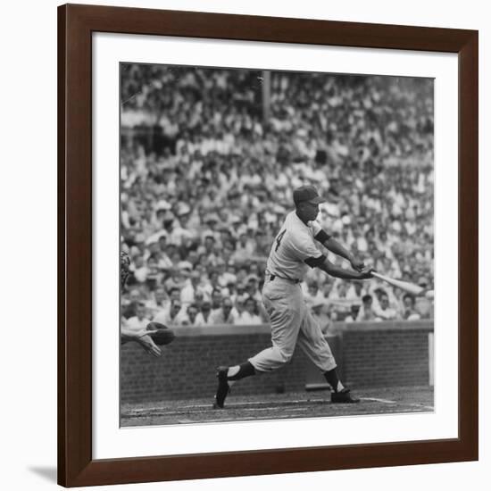 Action Shot of Chicago Cub's Ernie Banks Smacking the Pitched Baseball-John Dominis-Framed Premium Photographic Print