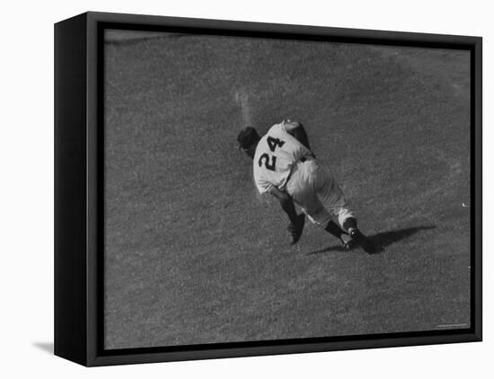 Action Shot of Willie Mays During the Giant Vs. Dodgers Game-Yale Joel-Framed Stretched Canvas