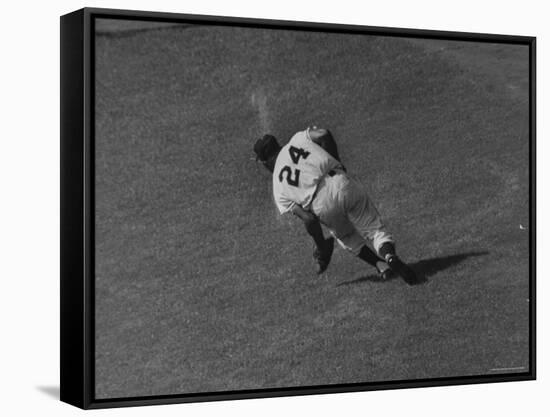 Action Shot of Willie Mays During the Giant Vs. Dodgers Game-Yale Joel-Framed Stretched Canvas