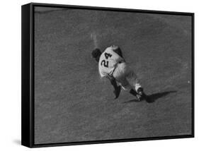 Action Shot of Willie Mays During the Giant Vs. Dodgers Game-Yale Joel-Framed Stretched Canvas