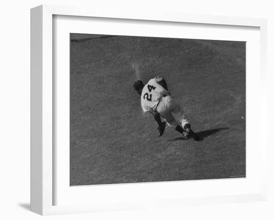 Action Shot of Willie Mays During the Giant Vs. Dodgers Game-Yale Joel-Framed Premium Photographic Print