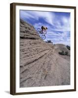 Active Male Rides Slickrock Ridge, Utah, USA-Howie Garber-Framed Premium Photographic Print