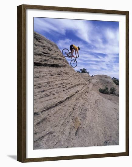 Active Male Rides Slickrock Ridge, Utah, USA-Howie Garber-Framed Premium Photographic Print