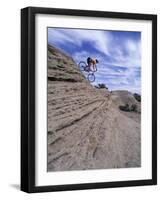 Active Male Rides Slickrock Ridge, Utah, USA-Howie Garber-Framed Photographic Print
